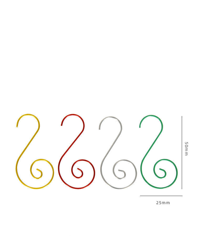 HKM-615763 Decorative Christmas Tree Hooks Set of 20 - Gold, Green, Red, Silver - 50mm PET Coated Steel Wire