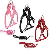 HKM-615827 Sparkling Rhinestone Suede Chest Strap for Small to Medium Dogs