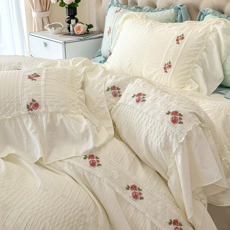 HKM-615955 Solid Color Washed Cotton Bed Sheet Set - Options for 1.5m and 1.8m Beds