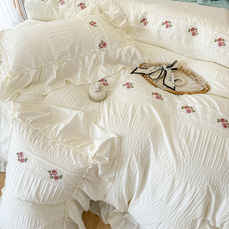 HKM-615955 Solid Color Washed Cotton Bed Sheet Set - Options for 1.5m and 1.8m Beds