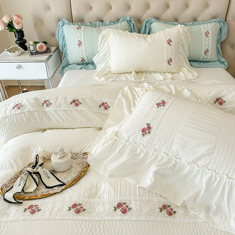 HKM-615955 Solid Color Washed Cotton Bed Sheet Set - Options for 1.5m and 1.8m Beds