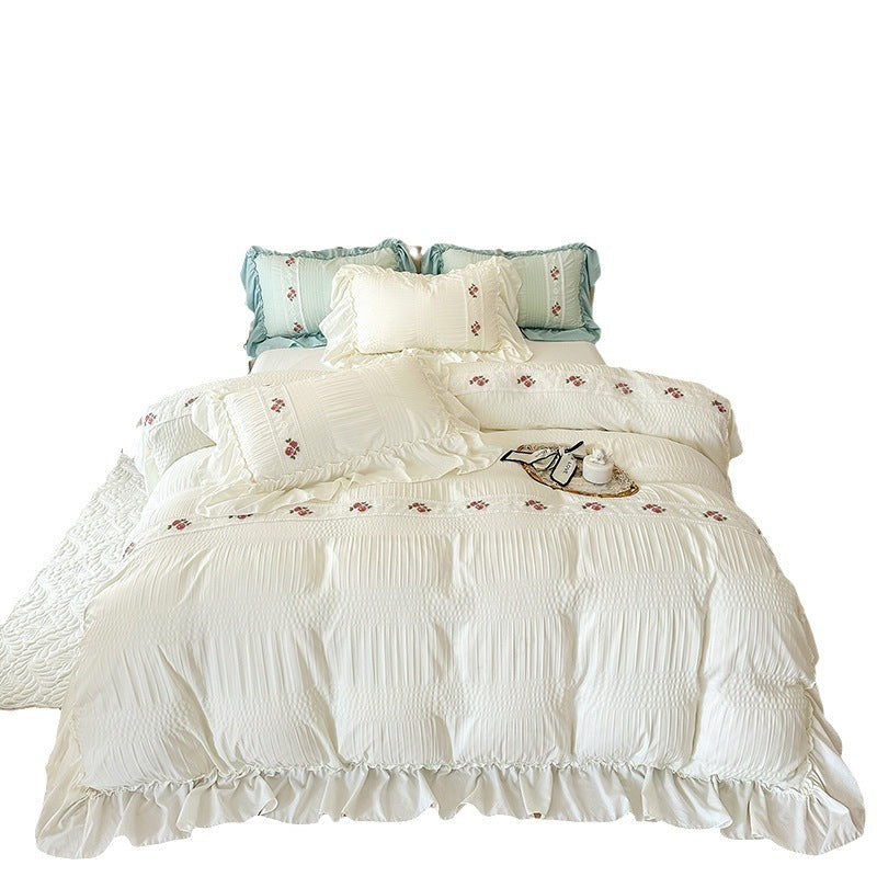 HKM-615955 Solid Color Washed Cotton Bed Sheet Set - Options for 1.5m and 1.8m Beds