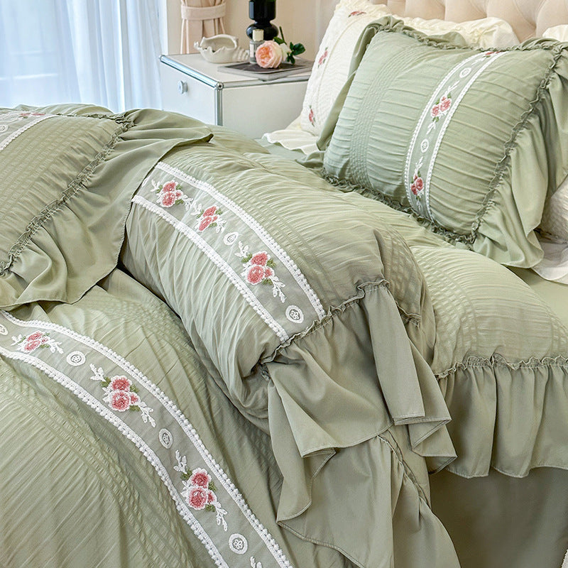 HKM-615955 Solid Color Washed Cotton Bed Sheet Set - Options for 1.5m and 1.8m Beds