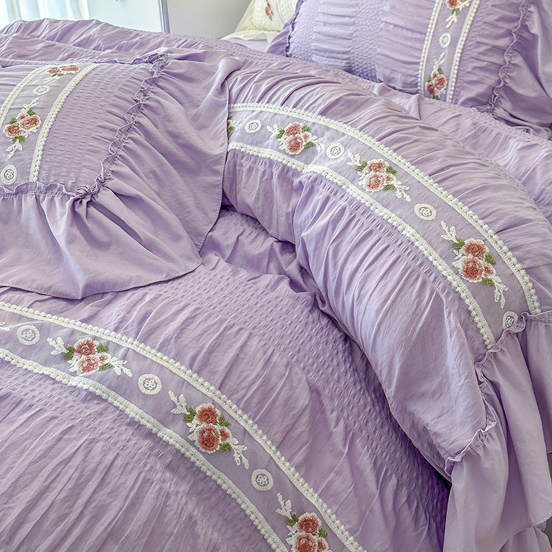 HKM-615955 Solid Color Washed Cotton Bed Sheet Set - Options for 1.5m and 1.8m Beds