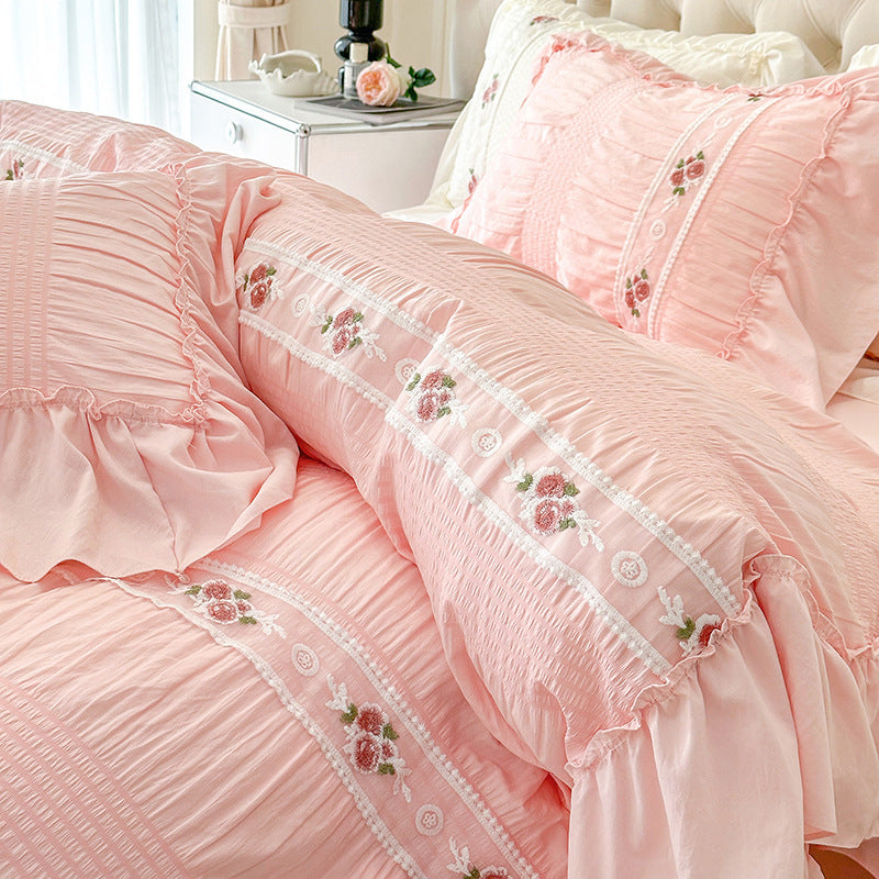HKM-615955 Solid Color Washed Cotton Bed Sheet Set - Options for 1.5m and 1.8m Beds