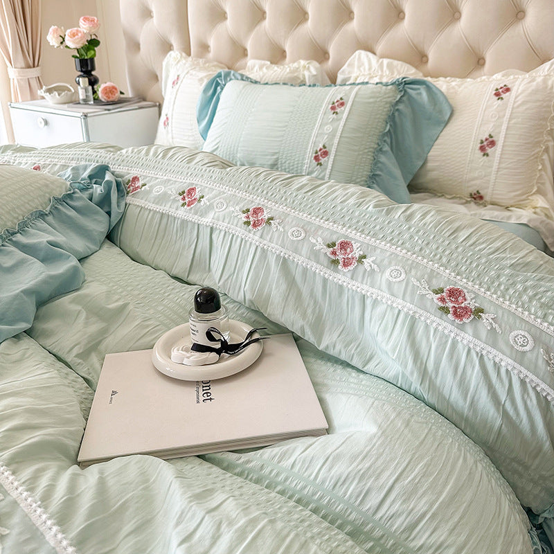 HKM-615955 Solid Color Washed Cotton Bed Sheet Set - Options for 1.5m and 1.8m Beds
