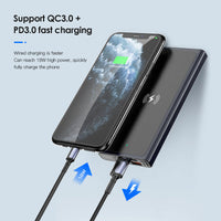 HKM-616019 10000mAh Fast Charging Wireless Power Bank with Alloy Shell - Black & Blue