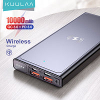 HKM-616019 10000mAh Fast Charging Wireless Power Bank with Alloy Shell - Black & Blue