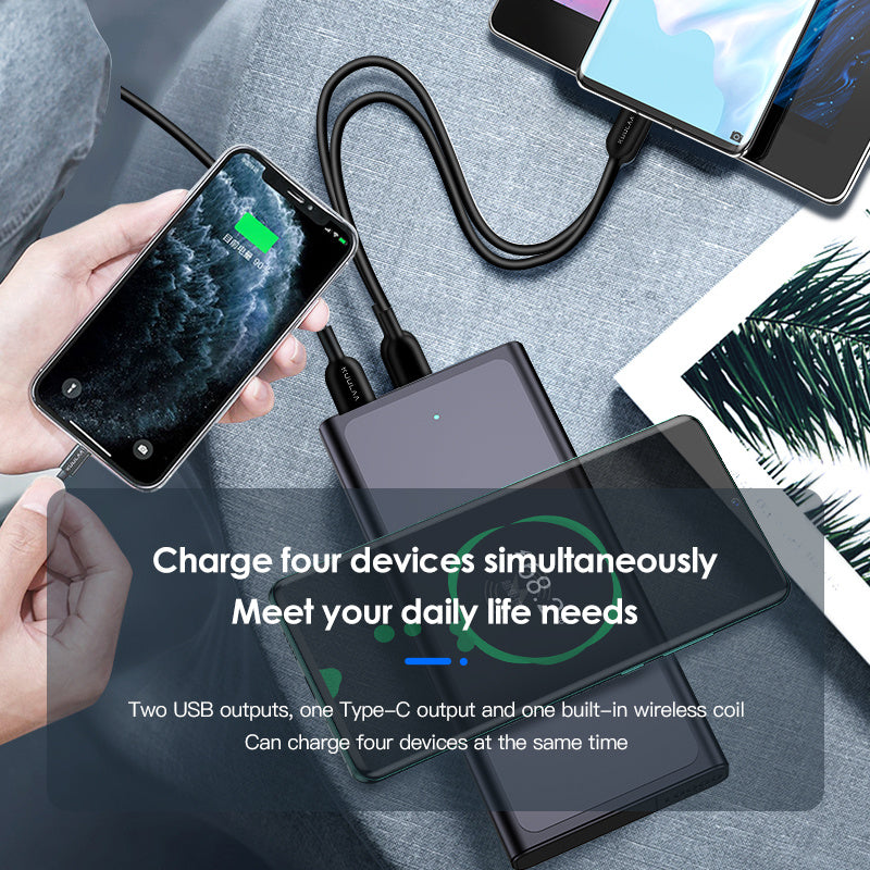 HKM-616019 10000mAh Fast Charging Wireless Power Bank with Alloy Shell - Black & Blue