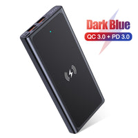 HKM-616019 10000mAh Fast Charging Wireless Power Bank with Alloy Shell - Black & Blue