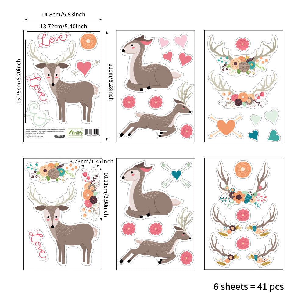 HKM-616403 Christmas Themed Cute Wall Stickers - Waterproof PVC, Easy Tear and Stick, 14.8x21cm, Set of 6