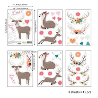 HKM-616403 Christmas Themed Cute Wall Stickers - Waterproof PVC, Easy Tear and Stick, 14.8x21cm, Set of 6