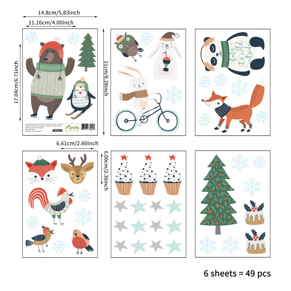 HKM-616403 Christmas Themed Cute Wall Stickers - Waterproof PVC, Easy Tear and Stick, 14.8x21cm, Set of 6