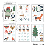 HKM-616403 Christmas Themed Cute Wall Stickers - Waterproof PVC, Easy Tear and Stick, 14.8x21cm, Set of 6