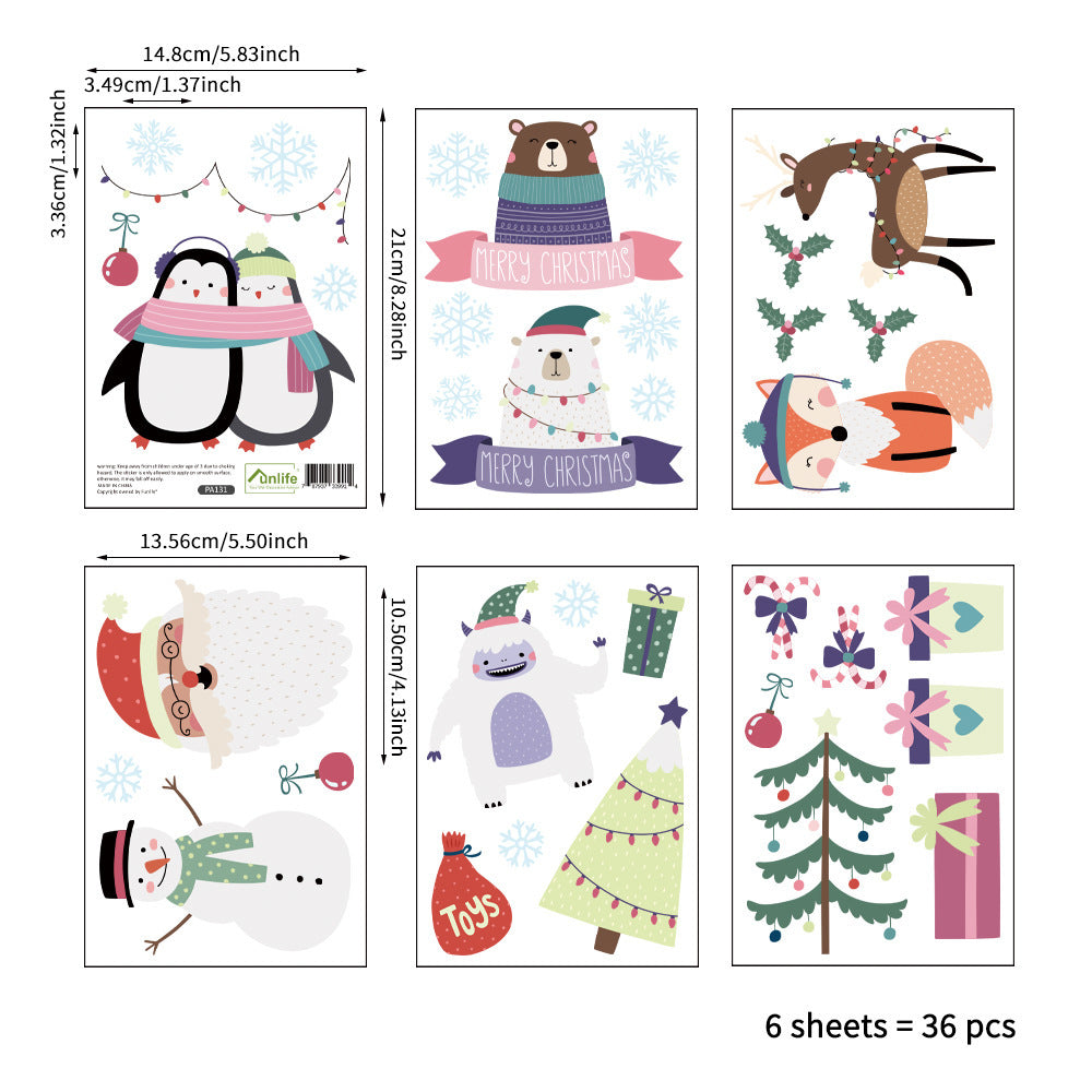 HKM-616403 Christmas Themed Cute Wall Stickers - Waterproof PVC, Easy Tear and Stick, 14.8x21cm, Set of 6