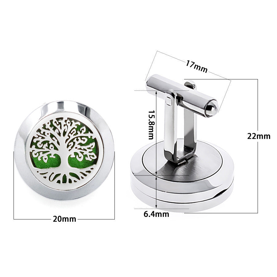 HKM-616467 Hollow Design Stainless Steel Cufflinks for Aromatherapy with Essential Oil Chamber