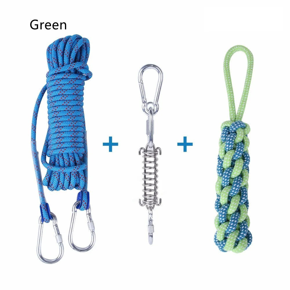 HKM-616467 Outdoor Dog Toy with Stainless Steel Spring Suspension and Cotton Rope - 5M & 10M Options in Multiple Colors