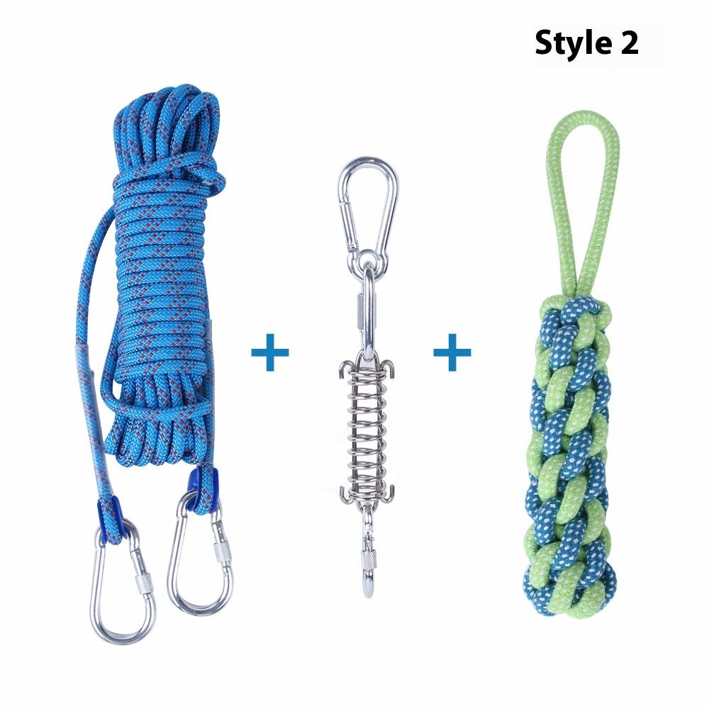 HKM-616467 Outdoor Dog Toy with Stainless Steel Spring Suspension and Cotton Rope - 5M & 10M Options in Multiple Colors