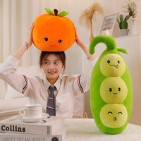 HKM-616595 Cartoon Fruit Plush Pillow Toy for Kids - Orange, Apple, Kiwi, Watermelon, Pepper, Peas Options