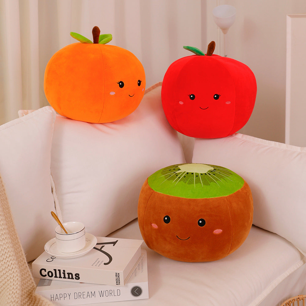 HKM-616595 Cartoon Fruit Plush Pillow Toy for Kids - Orange, Apple, Kiwi, Watermelon, Pepper, Peas Options