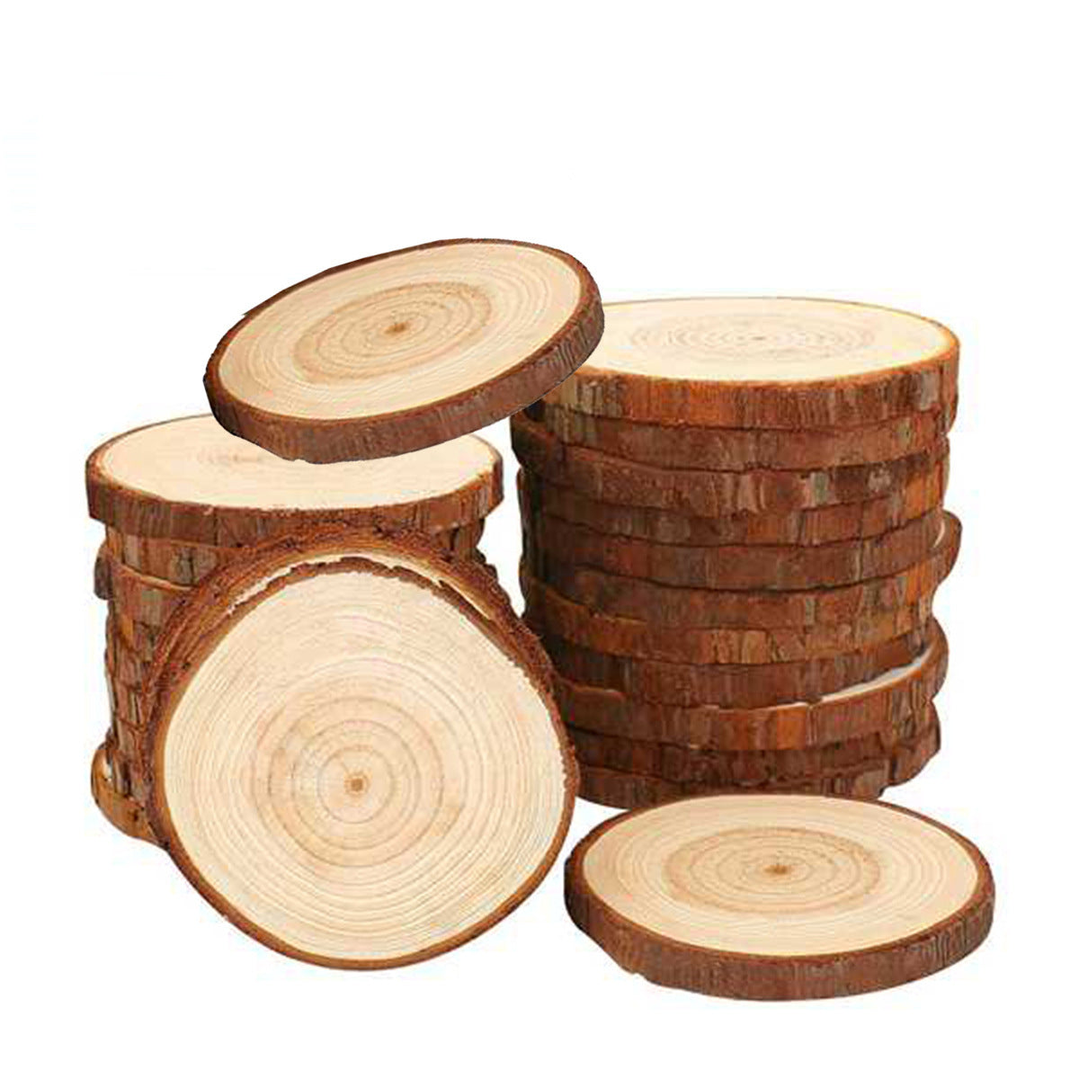 HKM-616595 Natural Pine Wood Polishing Craft Decoration with Perforated Hemp Rope, 5x6cm