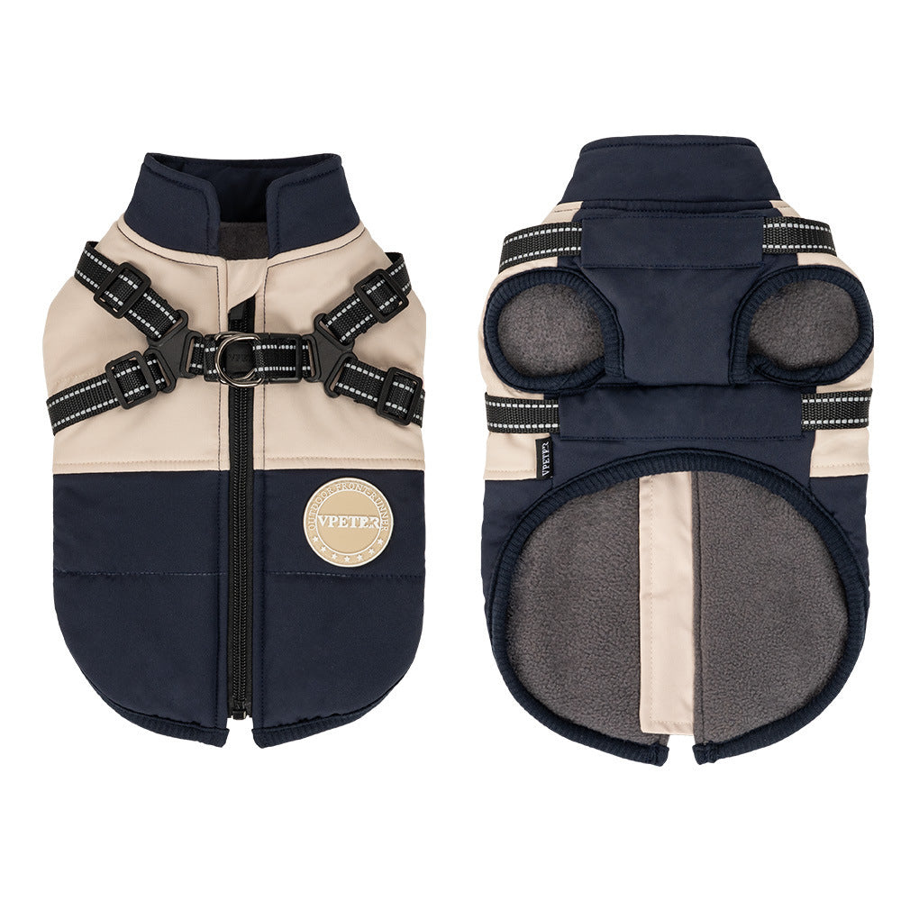 HKM-616595 Navy Blue Windproof Chest and Back Pet Dog Jacket, Sizes S to 8XL