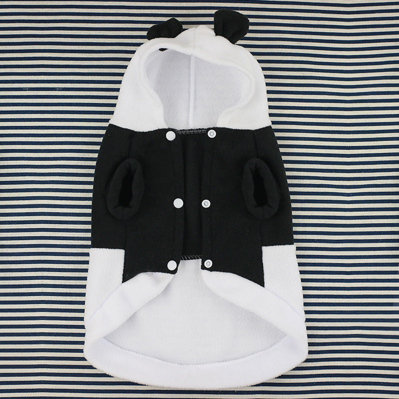 HKM-616659 Cozy Black and White Panda Fleece Dress for Autumn and Winter Dog Wear
