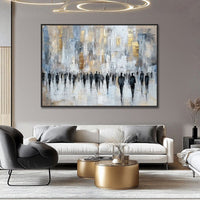 HKM-616723 Hand-Painted Oil Canvas Wall Art - Abstract Street Scene for Living Room Decor, Rolled and Unstretched