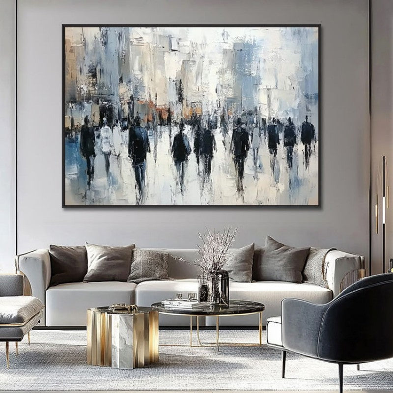 HKM-616723 Hand-Painted Oil Canvas Wall Art - Abstract Street Scene for Living Room Decor, Rolled and Unstretched