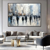 HKM-616723 Hand-Painted Oil Canvas Wall Art - Abstract Street Scene for Living Room Decor, Rolled and Unstretched