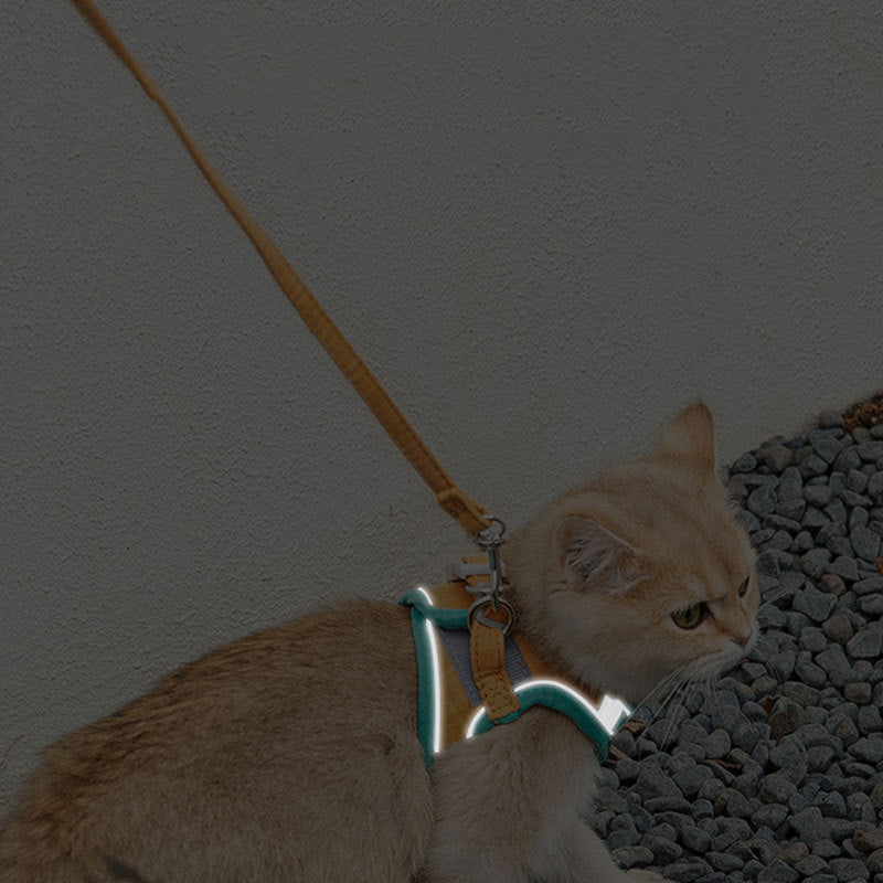 HKM-616979 Reflective Chest Strap Vest for Cats with Deerskin Velvet, Adjustable Towing Rope, Secure Double-Layer Protection