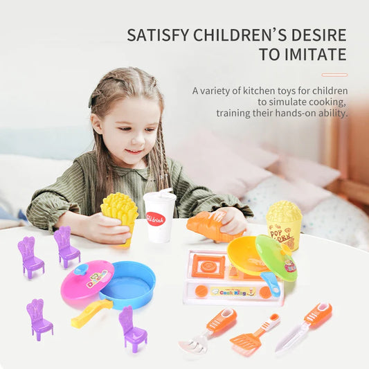 KTX-617043 Kids Pretend Play Cooking Set with Kitchen Tableware Tools for Ages 2-4