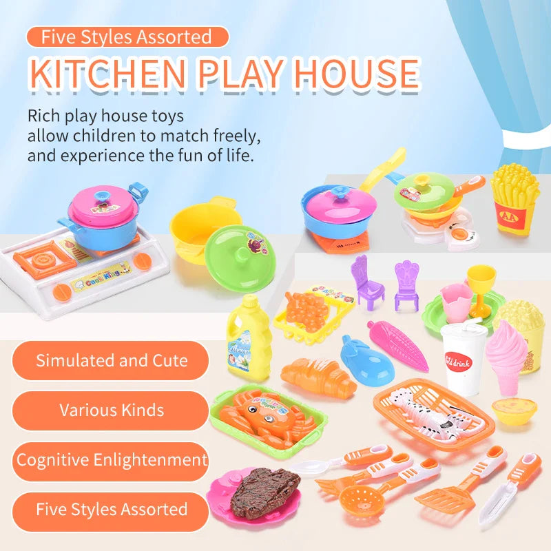 HKM-617043 Kids Pretend Play Cooking Set with Kitchen Tableware Tools for Ages 2-4