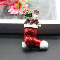 HKM-617555 Christmas-Themed Crystal Flower Brooch in Alloy - Festive Designs Including Elk, Christmas Trees, Santa, and More