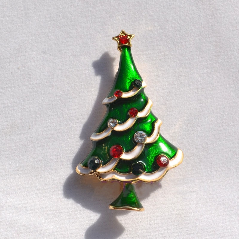 HKM-617555 Christmas-Themed Crystal Flower Brooch in Alloy - Festive Designs Including Elk, Christmas Trees, Santa, and More