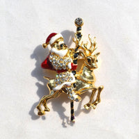 HKM-617555 Christmas-Themed Crystal Flower Brooch in Alloy - Festive Designs Including Elk, Christmas Trees, Santa, and More