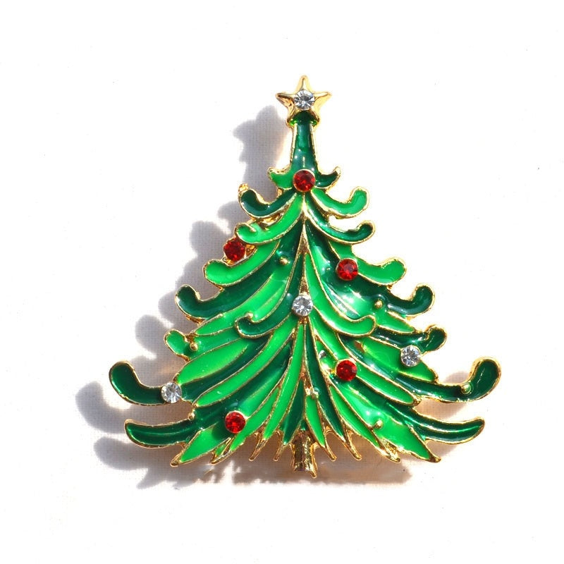 HKM-617555 Christmas-Themed Crystal Flower Brooch in Alloy - Festive Designs Including Elk, Christmas Trees, Santa, and More