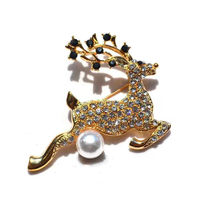 HKM-617555 Christmas-Themed Crystal Flower Brooch in Alloy - Festive Designs Including Elk, Christmas Trees, Santa, and More