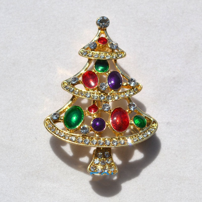 HKM-617555 Christmas-Themed Crystal Flower Brooch in Alloy - Festive Designs Including Elk, Christmas Trees, Santa, and More