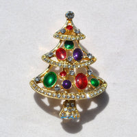 HKM-617555 Christmas-Themed Crystal Flower Brooch in Alloy - Festive Designs Including Elk, Christmas Trees, Santa, and More
