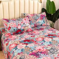 HKM-617619 Floral Cotton Mattress Sheet Set for Single Beds - Multiple Sizes Available