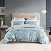 HKM-617747 Long-Staple Cotton Satin Printed Bedding Set - 4-Piece, Floral Design, Midsummer Night/Rovinj, Suitable for 1.5m & 1.8m Beds