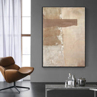 HKM-617875 Handmade Large Abstract Oil Painting in Brown Texture - Vertical Canvas Art for Modern Living Room Decor