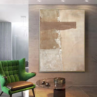 HKM-617875 Handmade Large Abstract Oil Painting in Brown Texture - Vertical Canvas Art for Modern Living Room Decor