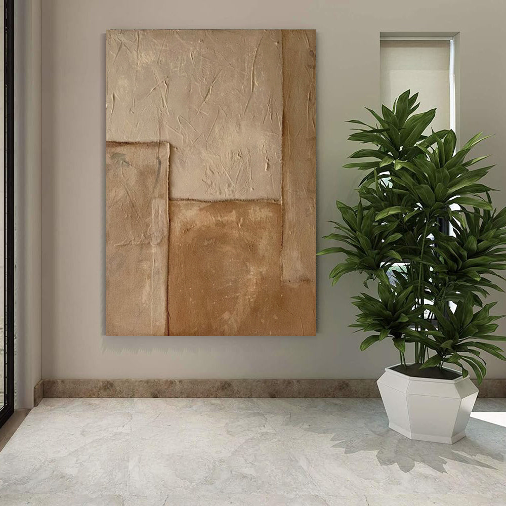 HKM-617875 Handmade Large Abstract Oil Painting in Brown Texture - Vertical Canvas Art for Modern Living Room Decor