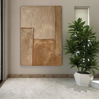 HKM-617875 Handmade Large Abstract Oil Painting in Brown Texture - Vertical Canvas Art for Modern Living Room Decor
