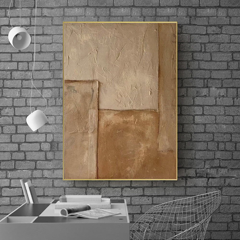 HKM-617875 Handmade Large Abstract Oil Painting in Brown Texture - Vertical Canvas Art for Modern Living Room Decor