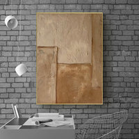 HKM-617875 Handmade Large Abstract Oil Painting in Brown Texture - Vertical Canvas Art for Modern Living Room Decor
