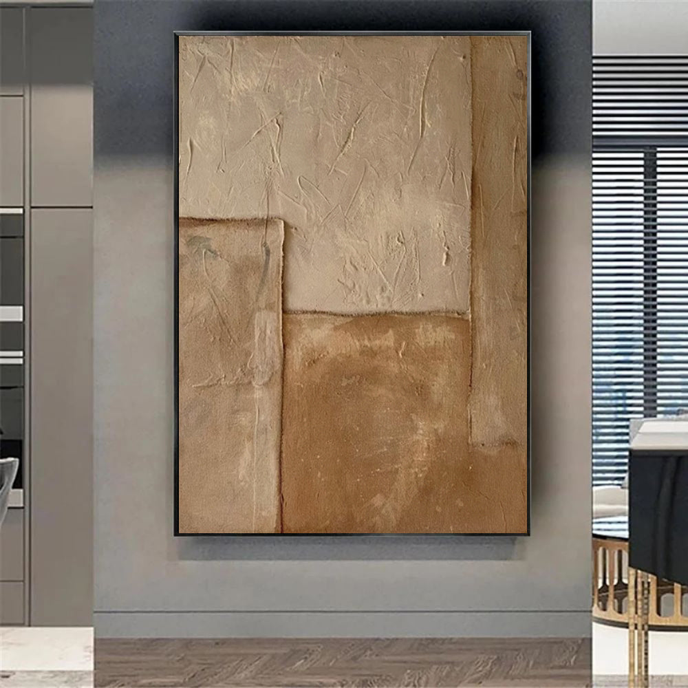 HKM-617875 Handmade Large Abstract Oil Painting in Brown Texture - Vertical Canvas Art for Modern Living Room Decor