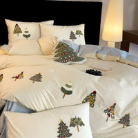 HKM-617939 Cute Christmas Tree Embroidered Cotton Bedding Set - Four-Piece Collection for 1.5m, 1.8m, and 2.0m Beds